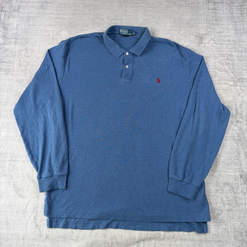 Polo Ralph Lauren Shirt Men XL Blue Long Sleeve Polo Heathered Performance